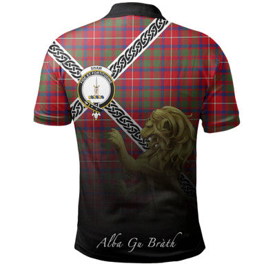 Scottish Shaw Red Modern Clan Crest Tartan Polo Shirt - Celtic with Scotland Lion Back Side Tartan Plaid
