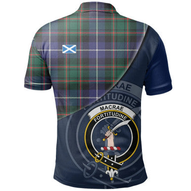 Scottish MacRae Hunting Modern Clan Crest Tartan Polo Shirt - Bend Style Back Side Tartan Plaid