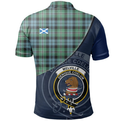 Scottish Melville Clan Crest Tartan Polo Shirt - Bend Style Back Side Tartan Plaid