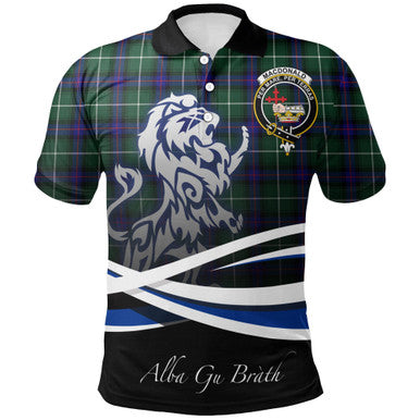 Scottish MacDonald of the Isles Hunting Modern Clan Crest Tartan Polo Shirt - Scotland Lion Front Side Tartan Plaid
