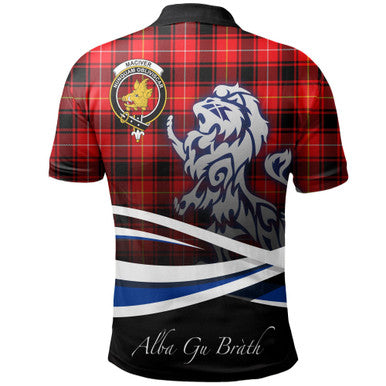 Scottish MacIver Modern Clan Crest Tartan Polo Shirt - Scotland Lion Back Side Tartan Plaid