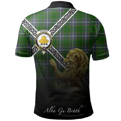 Scottish Pringle Clan Crest Tartan Polo Shirt - Celtic with Scotland Lion Back Side Tartan Plaid