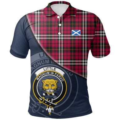 Scottish Little Clan Crest Tartan Polo Shirt - Bend Style Front Side Tartan Plaid