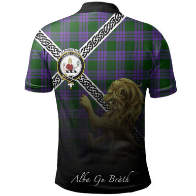 Scottish Elphinstone Clan Crest Tartan Polo Shirt - Celtic with Scotland Lion Back Side Tartan Plaid