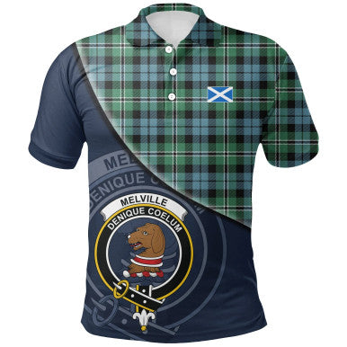 Scottish Melville Clan Crest Tartan Polo Shirt - Bend Style Front Side Tartan Plaid