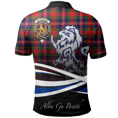 Scottish MacPherson Modern Clan Crest Tartan Polo Shirt - Scotland Lion Back Side Tartan Plaid