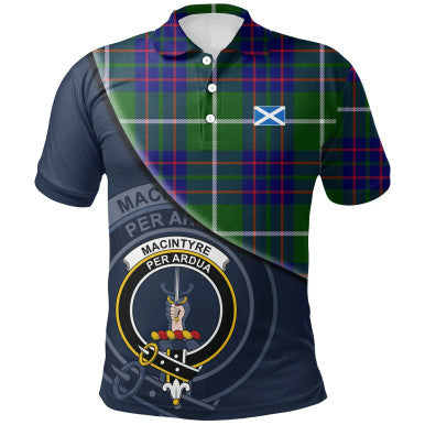 Scottish MacIntyre Hunting Modern Clan Crest Tartan Polo Shirt - Bend Style Front Side Tartan Plaid