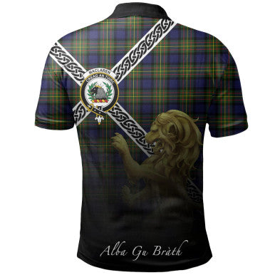 Scottish MacLaren Modern Clan Crest Tartan Polo Shirt - Celtic with Scotland Lion Back Side Tartan Plaid