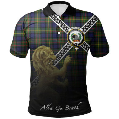 Scottish MacLaren Modern Clan Crest Tartan Polo Shirt - Celtic with Scotland Lion Front Side Tartan Plaid