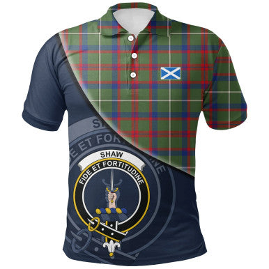 Scottish Shaw Green Modern Clan Crest Tartan Polo Shirt - Bend Style Front Side Tartan Plaid