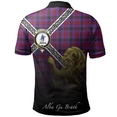 Scottish Montgomery Modern Clan Crest Tartan Polo Shirt - Celtic with Scotland Lion Back Side Tartan Plaid