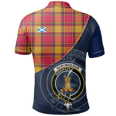 Scottish Scrymgeour Clan Crest Tartan Polo Shirt - Bend Style Back Side Tartan Plaid