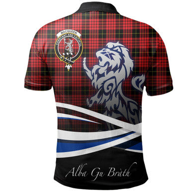 Scottish MacQueen Modern Clan Crest Tartan Polo Shirt - Scotland Lion Back Side Tartan Plaid
