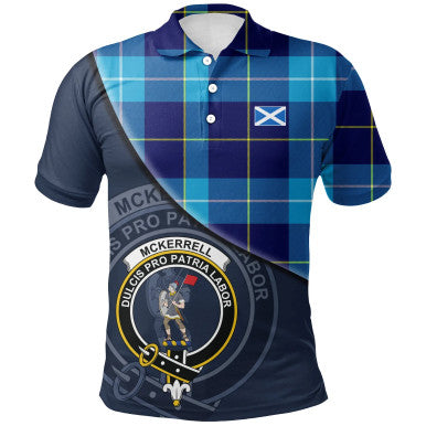 Scottish McKerrell Clan Crest Tartan Polo Shirt - Bend Style Front Side Tartan Plaid