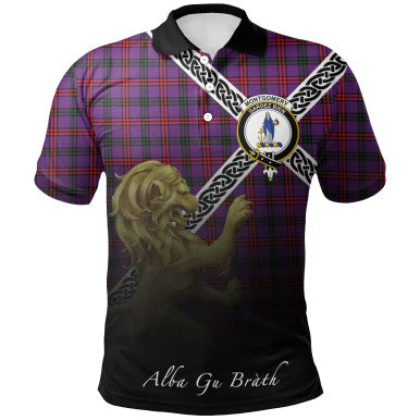 Scottish Montgomery Modern Clan Crest Tartan Polo Shirt - Celtic with Scotland Lion Front Side Tartan Plaid
