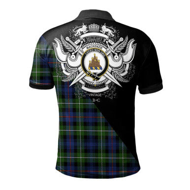 Scottish MacLeod of Harris Modern Clan Crest Tartan Polo Shirt - Military Logo Back Side Tartan Plaid