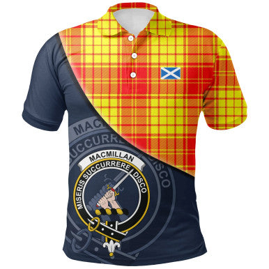 Scottish MacMillan Clan Crest Tartan Polo Shirt - Bend Style Front Side Tartan Plaid