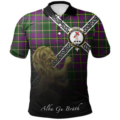 Scottish Tailyour Clan Crest Tartan Polo Shirt - Celtic with Scotland Lion Front Side Tartan Plaid