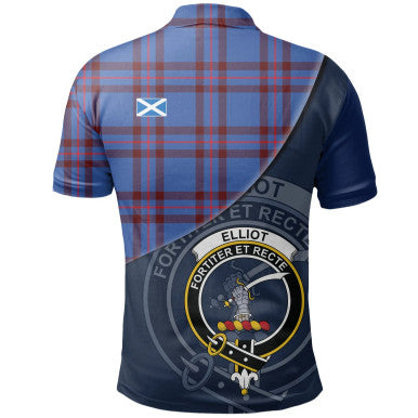Scottish Elliot Modern Clan Crest Tartan Polo Shirt - Bend Style Back Side Tartan Plaid