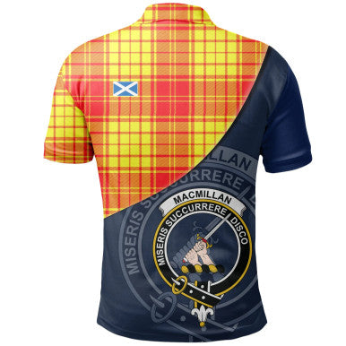 Scottish MacMillan Clan Crest Tartan Polo Shirt - Bend Style Back Side Tartan Plaid
