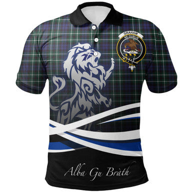 Scottish Graham of Montrose Modern Clan Crest Tartan Polo Shirt - Scotland Lion Front Side Tartan Plaid