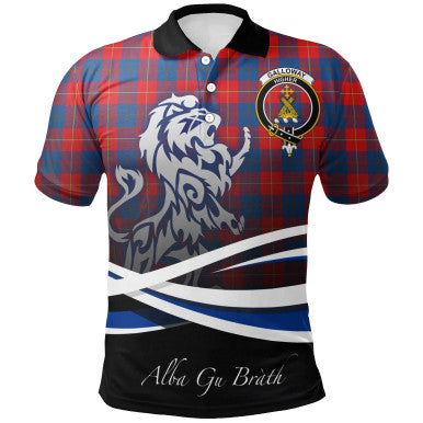 Scottish Galloway Red Clan Crest Tartan Polo Shirt - Scotland Lion Front Side Tartan Plaid