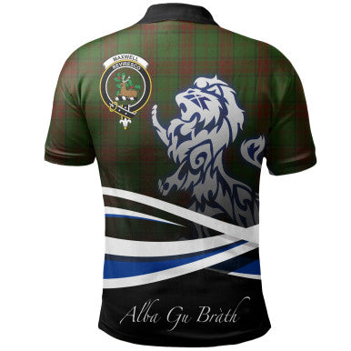 Scottish Maxwell Hunting Clan Crest Tartan Polo Shirt - Scotland Lion Back Side Tartan Plaid
