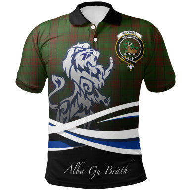 Scottish Maxwell Hunting Clan Crest Tartan Polo Shirt - Scotland Lion Front Side Tartan Plaid