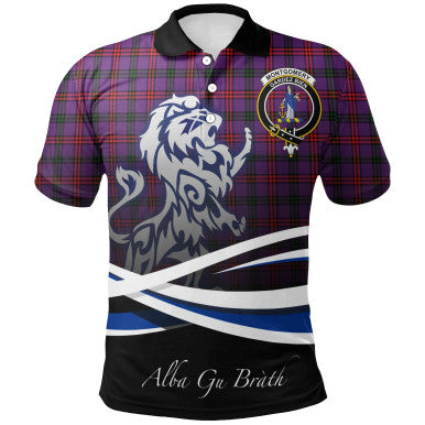 Scottish Montgomery Modern Clan Crest Tartan Polo Shirt - Scotland Lion Front Side Tartan Plaid