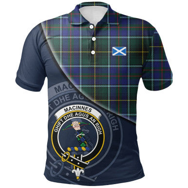 Scottish MacInnes Modern Clan Crest Tartan Polo Shirt - Bend Style Front Side Tartan Plaid