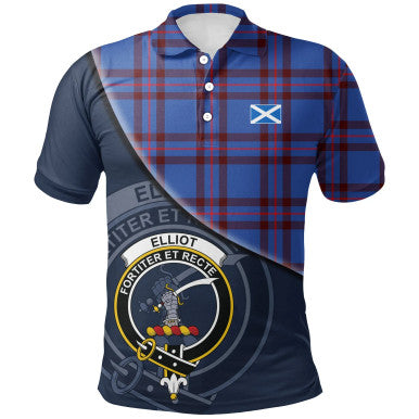 Scottish Elliot Modern Clan Crest Tartan Polo Shirt - Bend Style Front Side Tartan Plaid