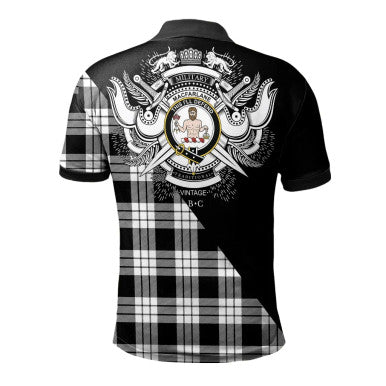 Scottish MacQuarrie Modern Clan Crest Tartan Polo Shirt - Military Logo Back Side Tartan Plaid