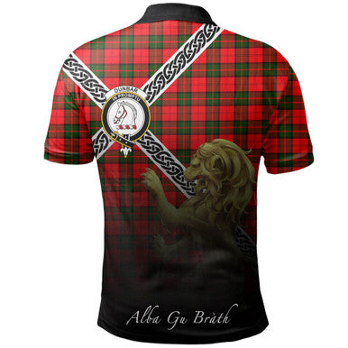 Scottish Dunbar Modern Clan Crest Tartan Polo Shirt - Celtic with Scotland Lion Back Side Tartan Plaid