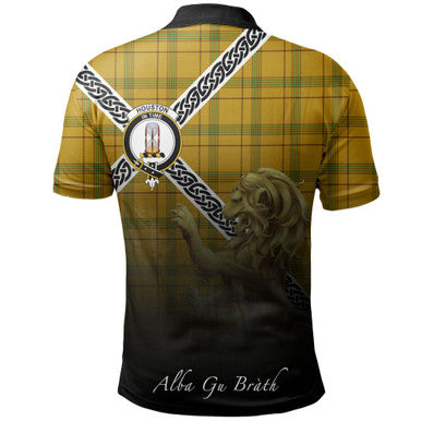 Scottish Houston Clan Crest Tartan Polo Shirt - Celtic with Scotland Lion Back Side Tartan Plaid
