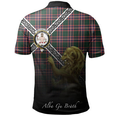 Scottish MacFarlane Hunting Modern Clan Crest Tartan Polo Shirt - Celtic with Scotland Lion Back Side Tartan Plaid
