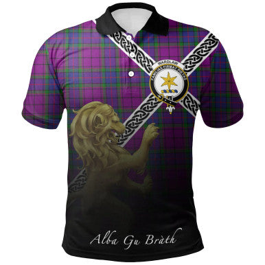 Scottish Wardlaw Modern Clan Crest Tartan Polo Shirt - Celtic with Scotland Lion Front Side Tartan Plaid