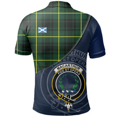 Scottish MacArthur Modern Clan Crest Tartan Polo Shirt - Bend Style Back Side Tartan Plaid