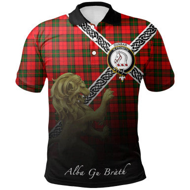 Scottish Dunbar Modern Clan Crest Tartan Polo Shirt - Celtic with Scotland Lion Front Side Tartan Plaid