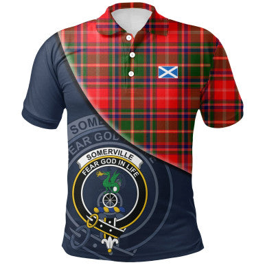 Scottish Somerville Modern Clan Crest Tartan Polo Shirt - Bend Style Front Side Tartan Plaid