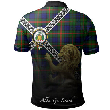 Scottish Dundas Modern Clan Crest Tartan Polo Shirt - Celtic with Scotland Lion Back Side Tartan Plaid