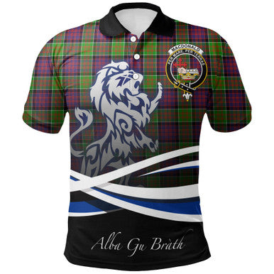Scottish MacDonald of Clanranald Clan Crest Tartan Polo Shirt - Scotland Lion Front Side Tartan Plaid