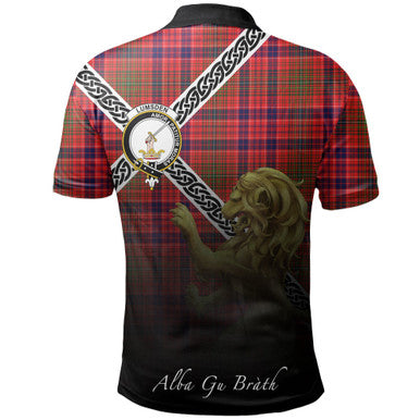 Scottish Lumsden Modern Clan Crest Tartan Polo Shirt - Celtic with Scotland Lion Back Side Tartan Plaid