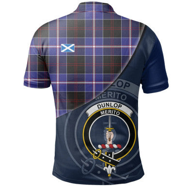 Scottish Dunlop Modern Clan Crest Tartan Polo Shirt - Bend Style Back Side Tartan Plaid