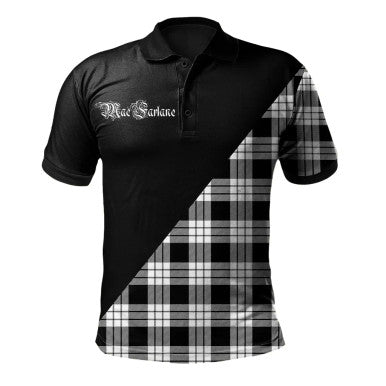 Scottish MacQuarrie Modern Clan Crest Tartan Polo Shirt - Military Logo Front Side Tartan Plaid
