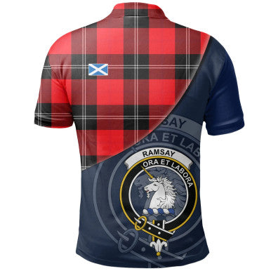 Scottish Ramsay Modern Clan Crest Tartan Polo Shirt - Bend Style Back Side Tartan Plaid