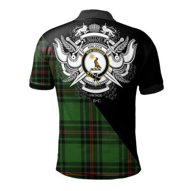 Scottish MacRae Hunting Modern Clan Crest Tartan Polo Shirt - Military Logo Back Side Tartan Plaid