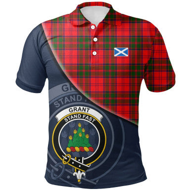Scottish Grant Modern Clan Crest Tartan Polo Shirt - Bend Style Front Side Tartan Plaid