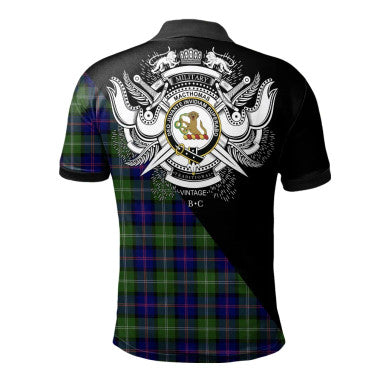 Scottish MacTavish Modern Clan Crest Tartan Polo Shirt - Military Logo Back Side Tartan Plaid