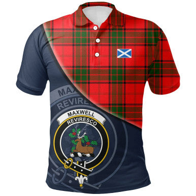 Scottish Maxwell Modern Clan Crest Tartan Polo Shirt - Bend Style Front Side Tartan Plaid