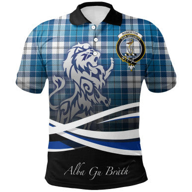 Scottish Roberton Clan Crest Tartan Polo Shirt - Scotland Lion Front Side Tartan Plaid